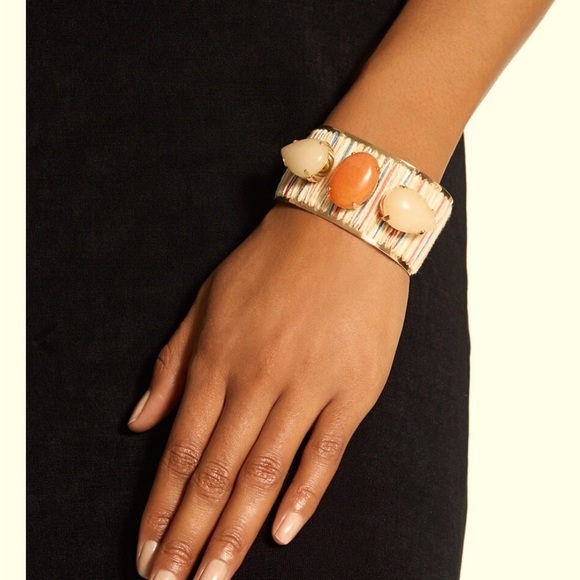 Chico’s Reese Woven Cuff Bracelet w/3 stones &  colorful threads 🤍🧡🤍 - Picture 2 of 2